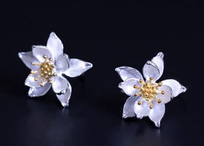 China Gold Plated Sterling Silver Flower Earrings , Lotus Flower Silver Earrings For Ladies for sale