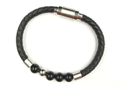 China Simple Personalized Leather Beaded Bracelets With Titanium Steel Magnetic Clasp for sale