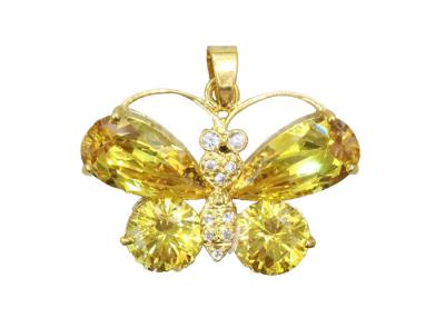 China Yellow Zircon Sterling Silver Butterfly Pendant , Handmade Unique Silver Pendant for sale