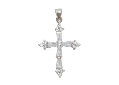 China Handmade Byzantine Sterling Silver Cross Pendant With AAA White Zircon for sale