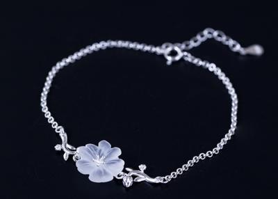 China Creative S925 Sterling Silver Bangle Bracelets With Natural Crystal Flower for sale