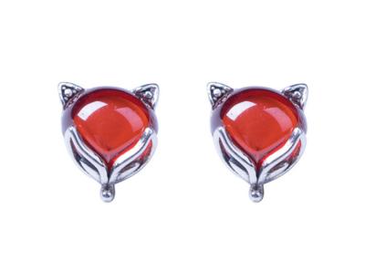 China 925 Silver Retro Temperament Fashion Little Fox Earrings Personality Chinese Style Wine Red Garnet Animal Earrings for sale