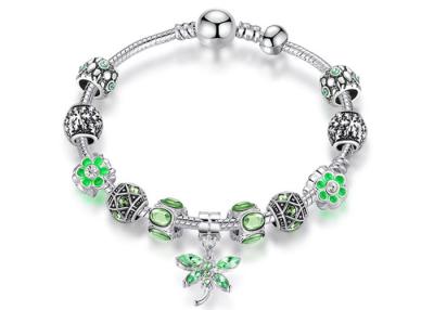 China Silver Bangle Beaded Stretch Bracelets With Green Colored Glass for sale