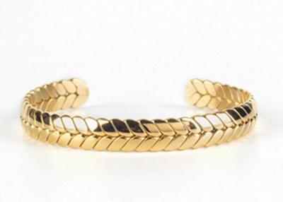 China Jewelry 18K Gold Plated / Silver Stainless Steel Cuff With Wheat Texture Bangle Bracelet Gift For Women for sale