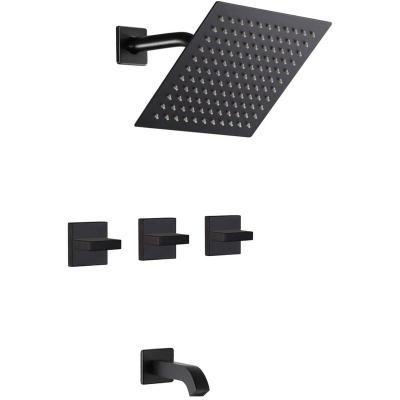 China Other Factory Outlet Matte Black 3 Handle Shower Faucet Set Wall Mounted Bathroom Rain Mixer Shower Set for sale