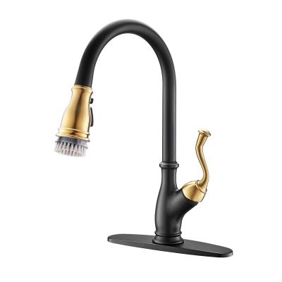 China Thermostatic Faucets Gold Black Kitchen Sink With Pull Down Sprayer Solid Brass High Curved Single Handle Kitchen Faucet for sale