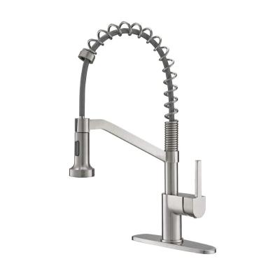 China Thermostatic Faucets With Pulling Down Spring Minimalistic Nickel Handle Solid Brass Brushed Industrial Single Kitchen Faucet for sale