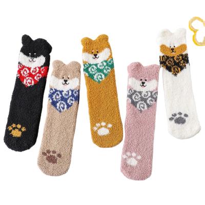 China QUICK DRY Animal Pattern Women Bangs Half Fleece Mid-tube Cute Sleep Socks for sale