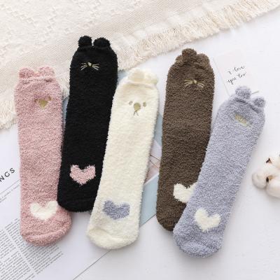 China Autumn And Winter Coral Velvet QUICK DRY bangs custom Cat Sleeping Floor Socks embroidery gold silk for sale