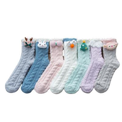 China Women's Winter QUICK-DRY Home Must Have Thick Coral Fleece Cartoon Thick Three-Dimensional Socks for sale