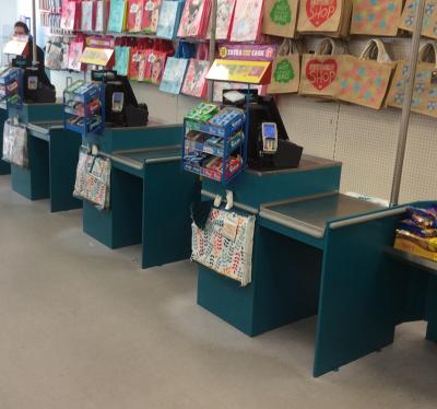 China 1) Supermarket 2)stores 3)store checkout counter cash register table customized with stainless steel table top for sale