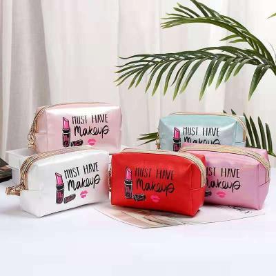 China Fashoion Custom Logo Fashion Pu Leather Printed Travel Portable Cosmetics Storage Bag Beauty Shop Gift Waterproof Makeup Bag for sale