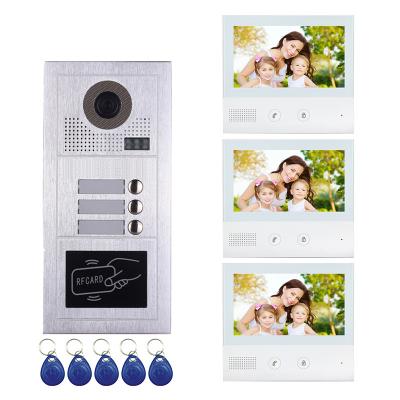 China 7 Inch Multi Color Video Door Phone Intercom Intercom Doorbell For 3 Family for sale