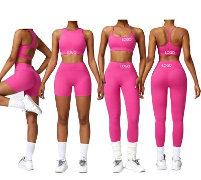 China Breathable Fitness Workout Activewear Gym skin friendly recycling halter Sport Bra Tops Shorts Leggings  Yoga Clothes Sets for sale