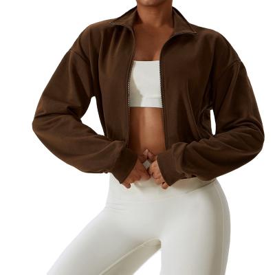 China Breathable quality loose zipper sports Long Sleeve Crop Tops sweatshirts women Running  Gym Fitness Yoga Jacket For Women for sale