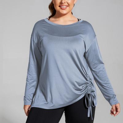 China Breathable Plus size loose running fitness t-shirt long sleeve Quick Dry Gym Fall Drawstring Shirt  Workout Wear Fitness Apparel Yoga Tops for sale