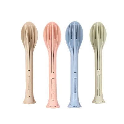 China Straw Three In One Portable Household Plastic Wheat Spoon Knife Fork Disposable Spoon, Western Wheat Food Tableware Set for sale