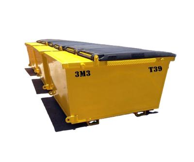 China Q235 T39 2.8m3 steel pop up trash cans metal waste bins with crane and tipping eyes for sale for sale