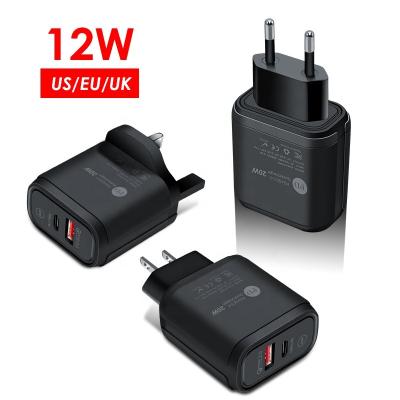 China PD 12w USB Wall Type EU UK US Plug Cell Phone Fast Charger Adapter Type C For Mutifunction Apple iPhone 11 Charging Pro 12 Android Mobile for sale