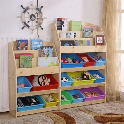 China PANEL Wooden Children's Book Rack Playroom Bedroom Toy Storage Organizer Kids Play Shelves For School for sale