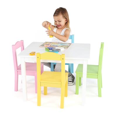 China Home Furniture Kids Colorful Wooden Study Table Designs With 4 Chairs 119 for sale