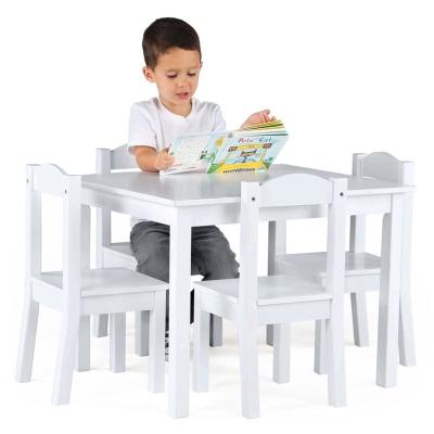 China Home Furniture Kids Table Study Solid Wood Desk With 4 Chairs 119 White for sale