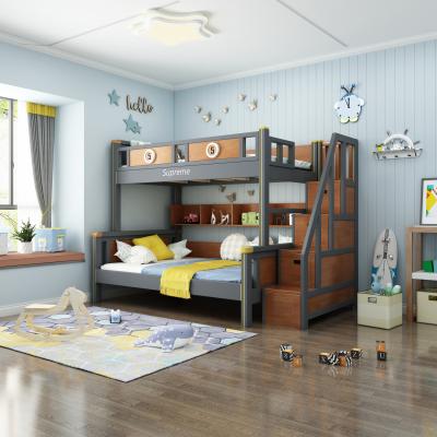 China Modern Solid Wood Gray Childrens Bunk Beds Bedroom Furniture Set for sale