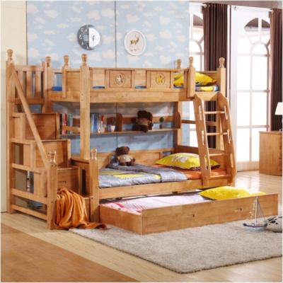 China Rustic Style Kids Solid Wood Bunk Beds With Shelf High Quality Kids Furniture Sets for sale