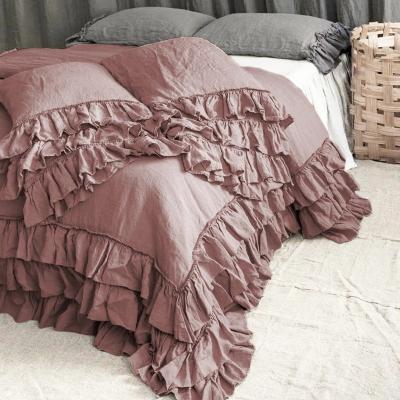 China Wholesale Pure Linen Linen Bedding Set Decorative Linen Bed Sheet Quilt Cover With Matching Lace Bed Skirt Bedspread On Bed Box Style for sale