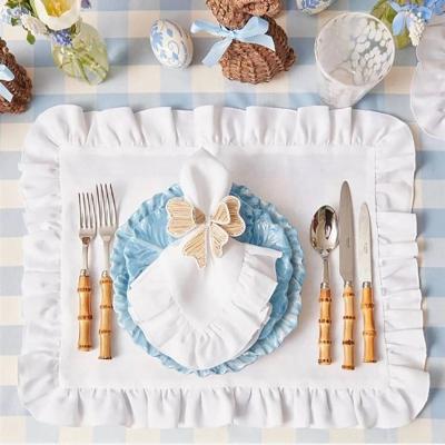 China Durable Ruffled Style 100% Linen Napkin Factory Wholesale Ruffled Dinner Napkin Solid Folds With Trim Gathered Napkins for sale