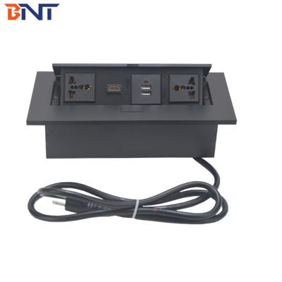 China Dual USB Ports Latest Design Conference Square Corner Noise Desktop Filling Replaceable Zinc Alloy Outlet Box for sale