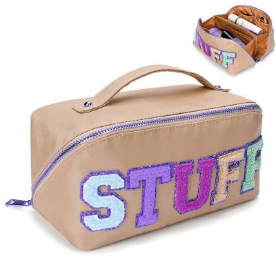 China Fashion Large Capacity Travel Custom Polyester Cosmetic Bag Multifunctional Storage Nylon Makeup Bag PU Leather Makeup Bag for sale