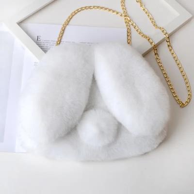 China Autumn Winter New Rabbit Ear Plush Bag Female Oblique Cross Korean Version Portable Clip Mouth Bag Fashion Handsome Plush Bag for sale