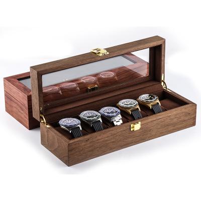 China Lxuxury 6 Grids Retrol Watch Wooden Box Metal Lock Watch Case Holder Glass Organizer Storage Box for Watches Jewelry Boxes Display Gift for sale