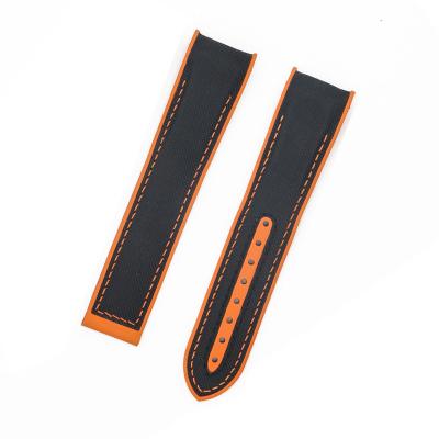 China 20MM End Silicone Bottom Strap 22MM Curved Genuine Leather Waterproof Watch Band For Sea Master 300 Planet Ocean 600 Black Blue for sale