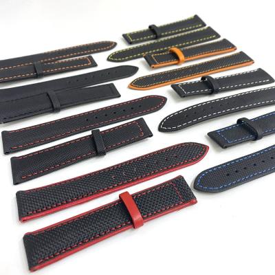 China 18/20/22mm Fashionable Nylon Blend Canvas Leather Watch Band For Speed ​​Sea Master AT150 Interface Flat Watch Band Without Buckle for sale