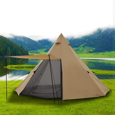 China Straight Tying Type Oxford Waterproof Pyramid Tent Camping Teepee Tent With Mosquito Net Door for sale