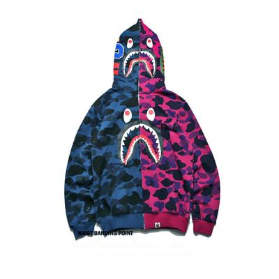 China 2021Fashion Anti-wrinkle Color Block Bape Hoodies Unisex Long Sleeve Loose Sweatshirt With Zipper Cotton Crewneck With Pocket for sale