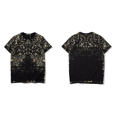 China Brand European and American black fashion breathable pure gold glitter printing men's T-shirt couples high street short-sleeved pure cotton for sale