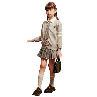 China Japan style autumn girl badge three piece sweater tie striped shirt with long sleeves jk uniform pleated skirts girl uniforms for sale