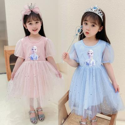 China Daily Princess Dresses 2021summer elsa girls elsa princess sequined elsa babies kids dress short sleeve dress for sale