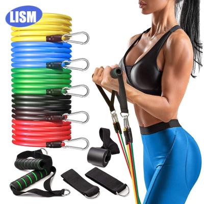 China Gym Fitness Workout Bands Amazon Sale Strength Fitness Training Accessories Workout Set Gym Latex 11pcs Elastic Tube Heavy Duty Resistance Bands 150lbs for sale