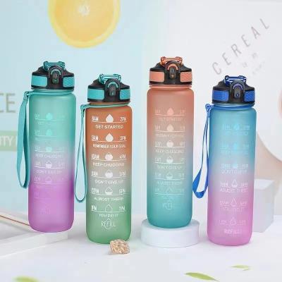 China Drinkware Multi Colors Motivational Hot Selling 32oz 1000ml BPA Free Plastic Water Bottle With Straw And Flip Up Lid Can Hold Hot Water for sale