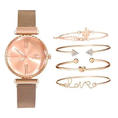 China Luxury Leather Analog Lady Watch 5pcs Automatic Top Fashion Women Style Date Quartz Wrist Watch for sale