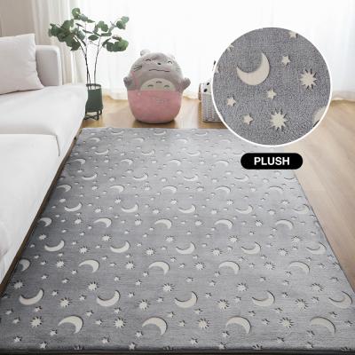 China Stain Resistant Microfiber Floor Mat Non Slip Floor Rug Set Carpet For Kids Living Room Cheap Custom Moon And Star Pattern Glow In Dark for sale