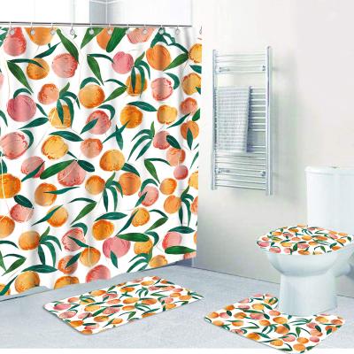 China Amamzon Sustainable Style Luxury Cute Bright Colorful Peach Decoration Fruit Shower Curtains Bathroom Mat Set Floor Coverings Waterproof Amamzon for sale