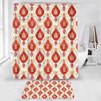 China Sustainable Custom Waterproof Luxury Printed Bathroom Shower Curtain With Hook Bath Mat Fixed Non Slip Cover Cheap Price Amazon for sale