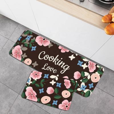 China 2 Pieces Washable Microfiber Kitchen Mat Flannel Fleece Memory Foam Printed Non-slip Floor Mat Doormat Carpet Cover Cheap Price for sale