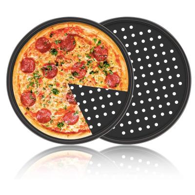 China Large Size Sustainable Round Pizza Pans And Pans Microwave Ovens Baking Pizza Pan With Holes Carbon Steel Baking Tray Perforated Pizza Pan for sale