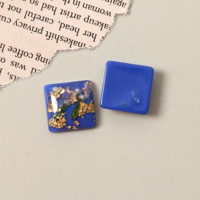 China Earring Accessories Phone Case Jewelry Making 100PCS Gold Foil Bead Bead Dry Flower Square Shape Resin Flatback DIY Cabochon For Phone Case Earring Jewelry Making for sale